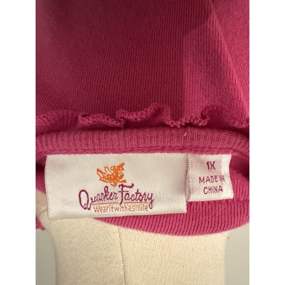 Quacker Factory Sweater Womens 1X Raspberry Pink V Neck Rhinestone Ruffle - Picture 6 of 7